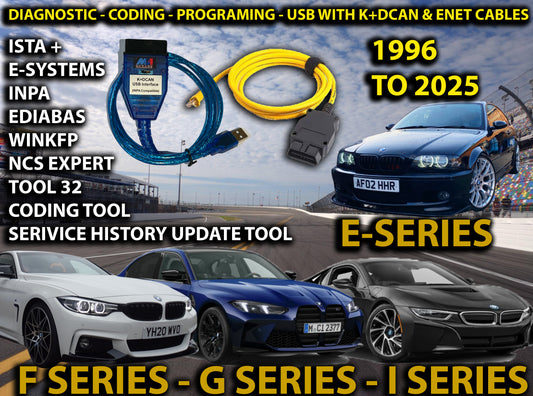 K+DCAN & ENET CABLE & BMW DIAGNOSTIC, PROGRAMMING AND CODING SOFTWARE PACK FOR E, F & G SERIES 1996 TO 2025